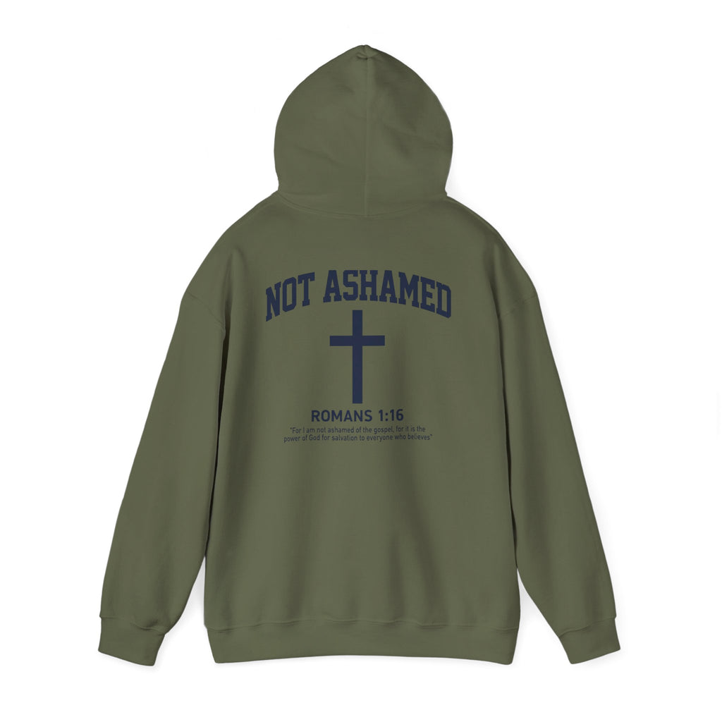 Not Ashamed Hoodie – Christian Cross Sweatshirt with Romans 1:16 Bible Verse