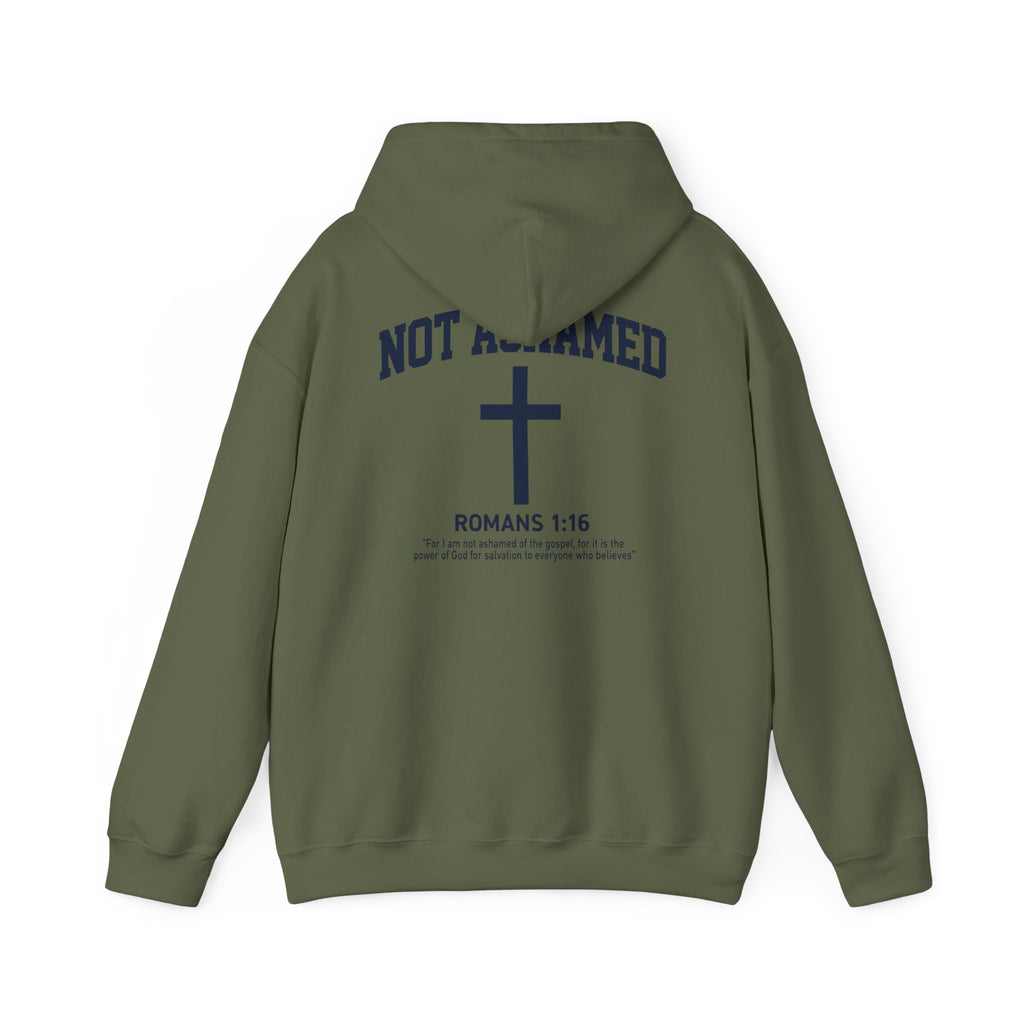 Not Ashamed Hoodie – Christian Cross Sweatshirt with Romans 1:16 Bible Verse