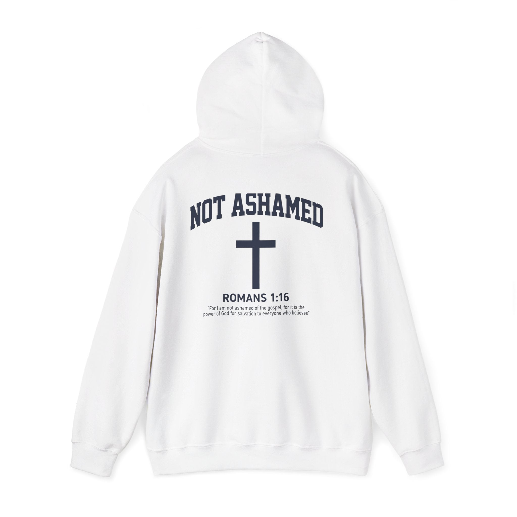 Not Ashamed Hoodie – Christian Cross Sweatshirt with Romans 1:16 Bible Verse
