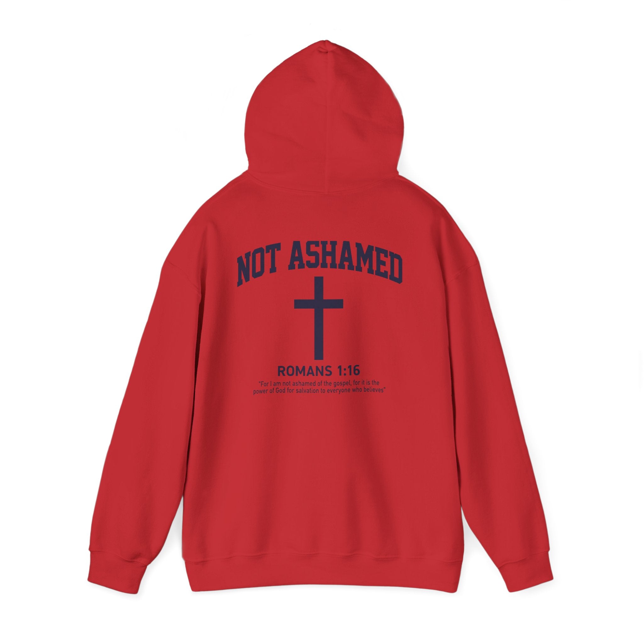Not Ashamed Hoodie – Christian Cross Sweatshirt with Romans 1:16 Bible Verse