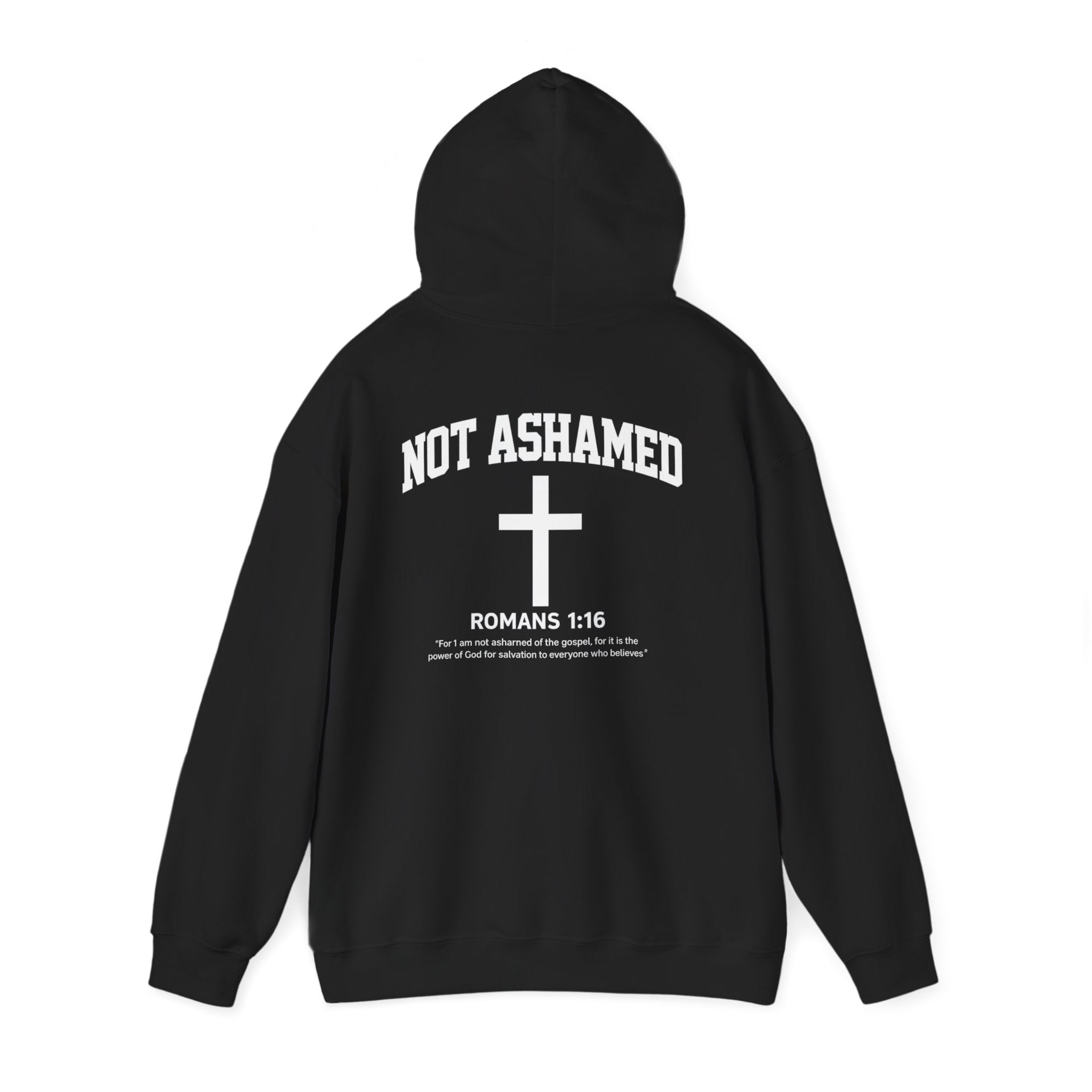 Not Ashamed Hoodie – Christian Cross Sweatshirt with Romans 1:16 Bible Verse