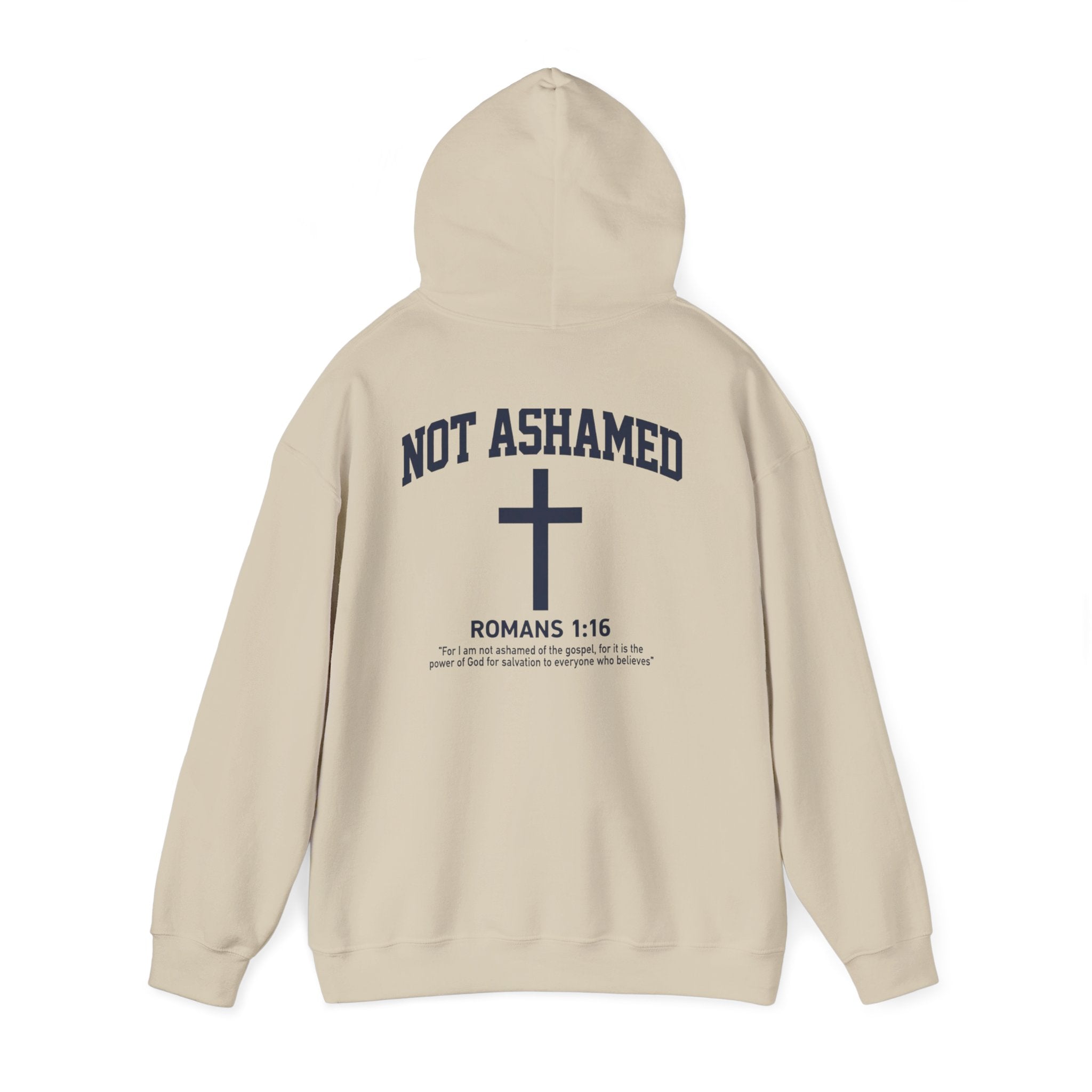 Not Ashamed Hoodie – Christian Cross Sweatshirt with Romans 1:16 Bible Verse