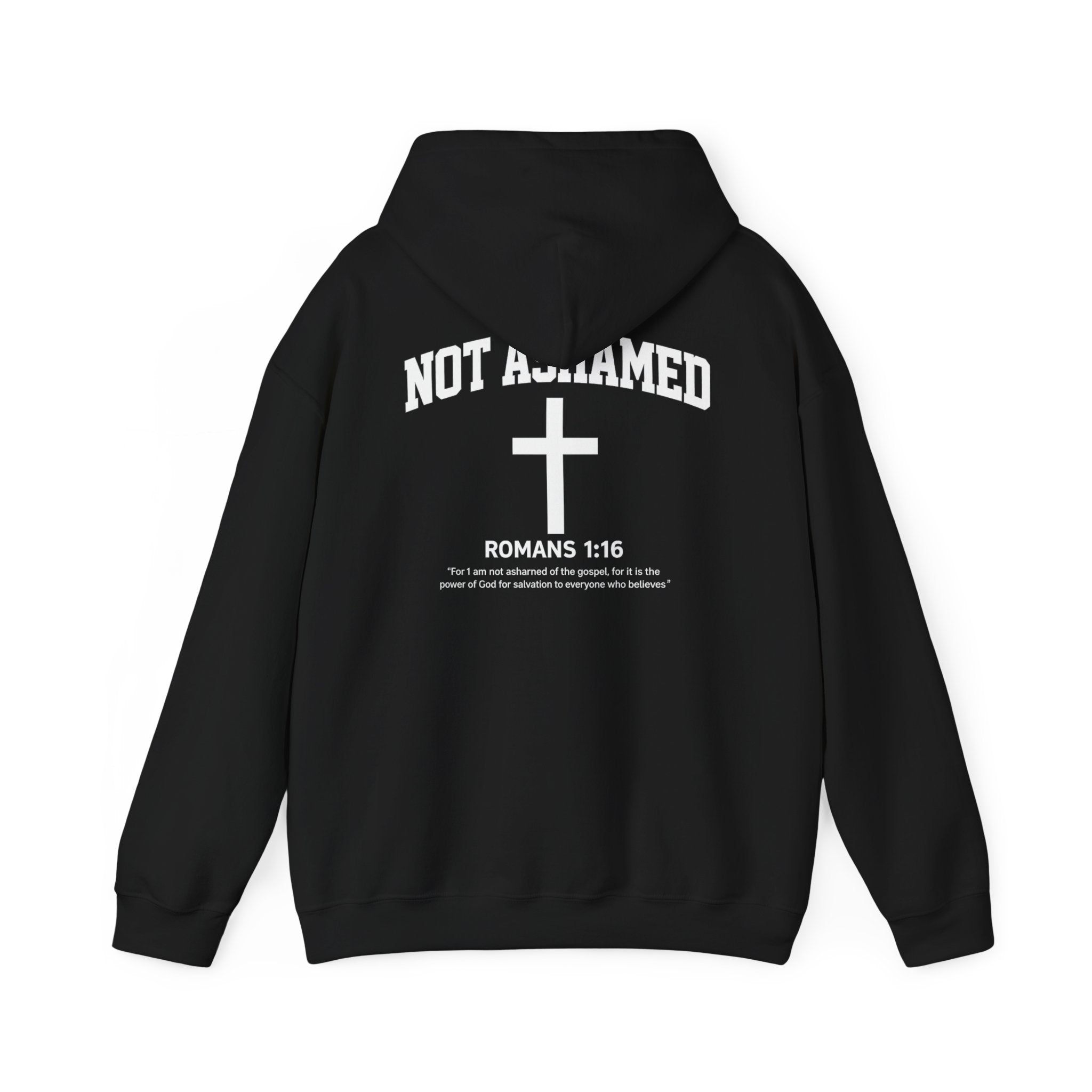 Not Ashamed Hoodie – Christian Cross Sweatshirt with Romans 1:16 Bible Verse