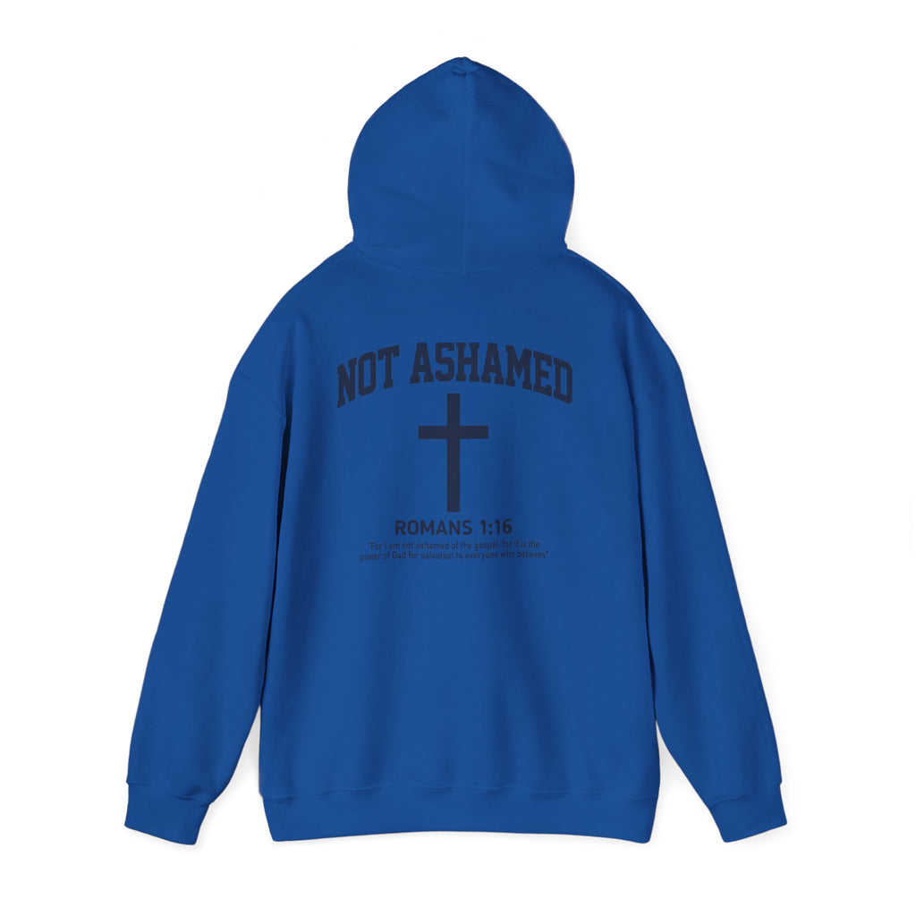 Not Ashamed Hoodie – Christian Cross Sweatshirt with Romans 1:16 Bible Verse