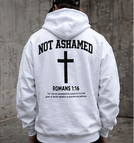 Not Ashamed Hoodie – Christian Cross Sweatshirt with Romans 1:16 Bible Verse
